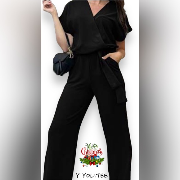 Y YOLITEE Pants - MEDIUM NEW Y YOLITEE WIDE LEG BELTED JUMPSUIT